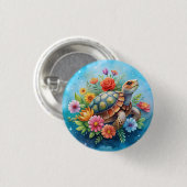 Badge Rond 2,50 Cm Tortue florale (Devant & derrière)