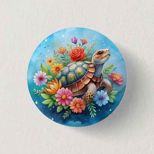 Badge Rond 2,50 Cm Tortue florale (Devant)