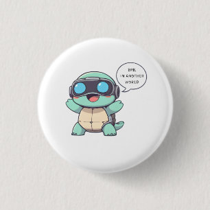 Badge Rond 2,50 Cm Tortue Joueuse de VR "De Retour Dans Un Autre Mond