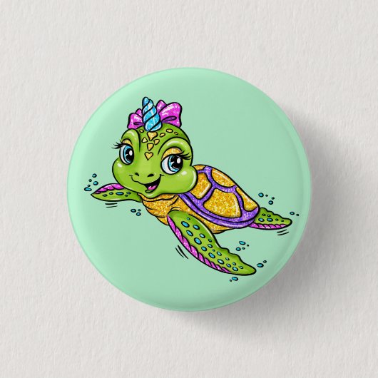 Badge Rond 2,50 Cm Tortue Licorne (Devant)
