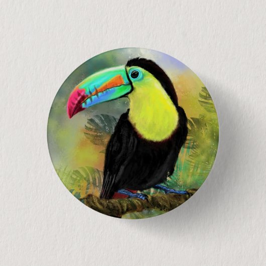 Badge Rond 2,50 Cm Toucan Bird Button Exotic Tropical Toco (Devant)