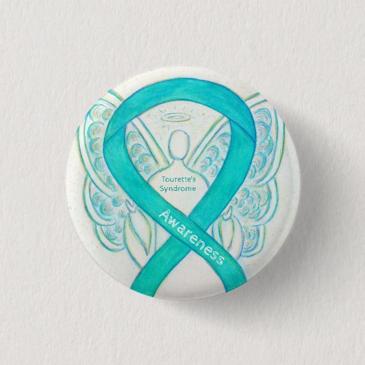 Badge Rond 2,50 Cm Tourette de sensibilisation au syndrome Ruban Ange (Devant)
