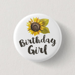 Badge Rond 2,50 Cm Tournesol Bouton fille anniversaire