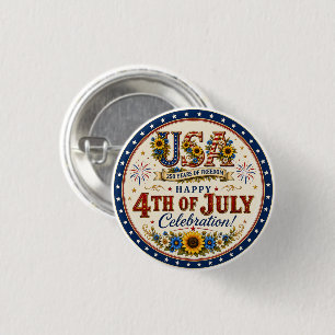 Badge Rond 2,50 Cm Tournesol Patriotique Vintage 4 juillet 250 Ans