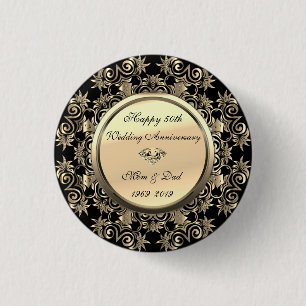 Badge Rond 2,50 Cm Tournoyants d'Or Diamant 50e Anniversaire de Mari