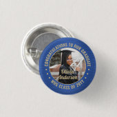Badge Rond 2,50 Cm Tous les textes Graduation Photo Félicats Bleu et  (Devant & derrière)