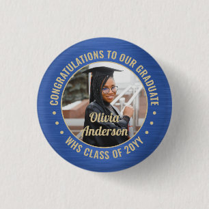 Badge Rond 2,50 Cm Tous les textes Graduation Photo Félicats Bleu et 