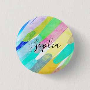 Badge Rond 2,50 Cm Traits de couleur diagonaux, Nom, Art abstrait des