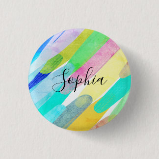 Badge Rond 2,50 Cm Traits de couleur diagonaux, Nom, Art abstrait des