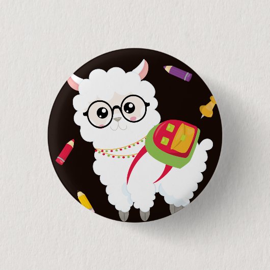 Badge Rond 2,50 Cm Très mignon l Llama avec sac à dos (Devant)