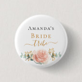 Badge Rond 2,50 Cm Tribu de mariée rose gold floral eucalyptus verdur (Devant)