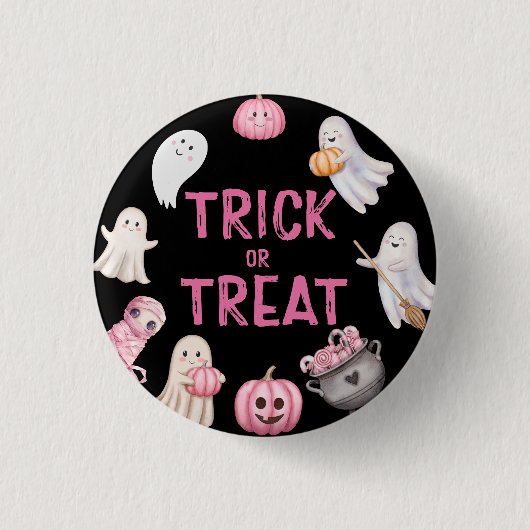 Badge Rond 2,50 Cm Trick Or Three Halloween Ghost Birthday Party (Devant)