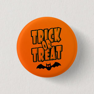 Badge Rond 2,50 Cm Trick or Treat Black & Orange Cute Flying Bat -