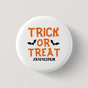 Badge Rond 2,50 Cm Trick Or Treat Nom Personnalisé Halloween
