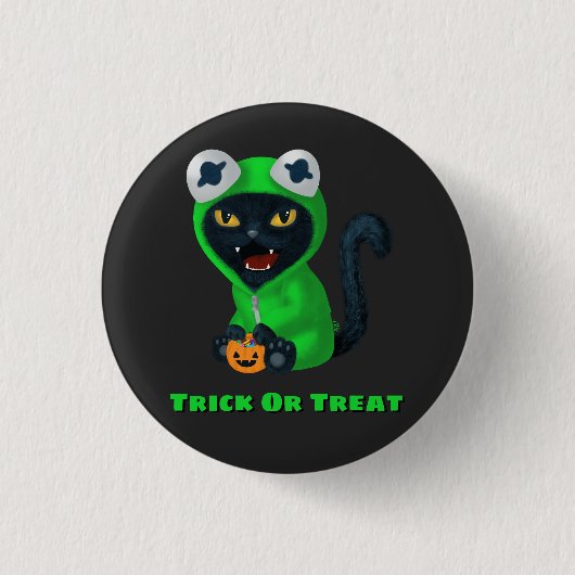 Badge Rond 2,50 Cm Trick ou traiter la grenouille Chat Costume d'Hall (Devant)