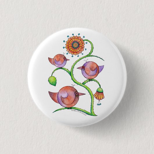 Badge Rond 2,50 Cm "Trois oiseaux dans arbre" (Devant)