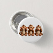Badge Rond 2,50 Cm Trois singes sages (Devant & derrière)