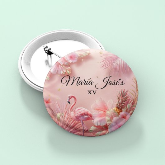 Badge Rond 2,50 Cm Tropical Flamingo Quinceañera, custom