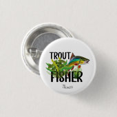 Badge Rond 2,50 Cm Truite Fisher Truite Arc-En-Ciel En Environnement (Devant & derrière)