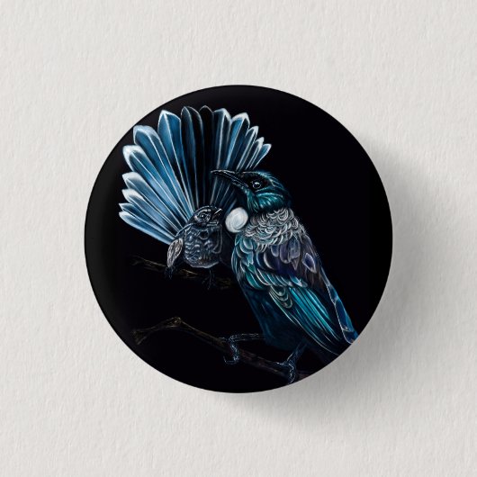 Badge Rond 2,50 Cm Tui Et Piwakawaka (Devant)