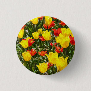 Badge Rond 2,50 Cm Tulipes rouges et jaunes