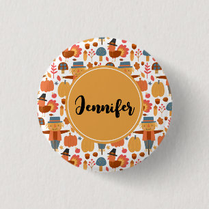 Badge Rond 2,50 Cm Turquie et Scarecrow Thanksgiving Motif