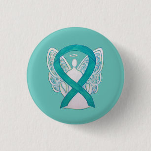 Badge Rond 2,50 Cm Turquoise Angel Sensibilisation Ruban Art Personna
