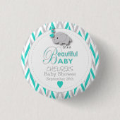 Badge Rond 2,50 Cm Turquoise, Baby shower d'éléphant gris blanc (Devant)
