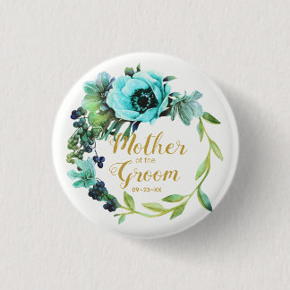 Badge Rond 2,50 Cm Turquoise Peony Wreath Mère de la chambre ID456
