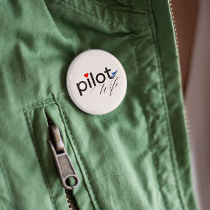 Badge Rond 2,50 Cm Typographie de femme de pilote & Avion simple, min