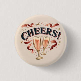 Badge Rond 2,50 Cm Typographie vintage Cheers avec flûtes à champagne