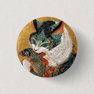 Badge Rond 2,50 Cm Ukiyo-e Cat Art japonais