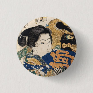 Badge Rond 2,50 Cm ukiyo-e geisha vintage classique avec ventilateur 