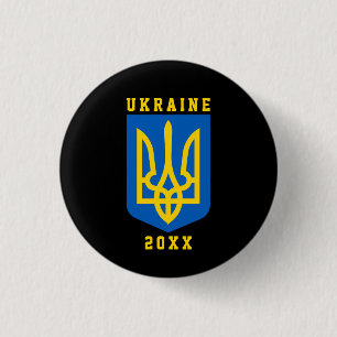 Badge Rond 2,50 Cm UKRAINE Coat of Arms and Year on BLACK