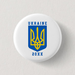Badge Rond 2,50 Cm UKRAINE Coat of Arms and Year on WHITE