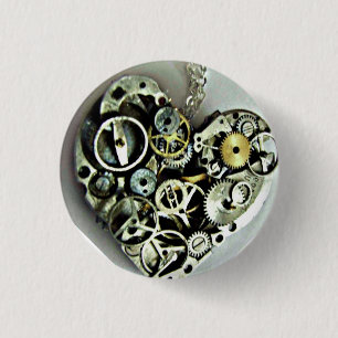 Badge Rond 2,50 Cm Un bouton de coeur de rouages