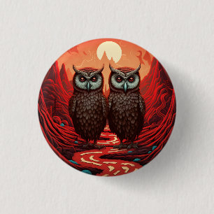 Badge Rond 2,50 Cm Un couple de hiboux dans les montagnes