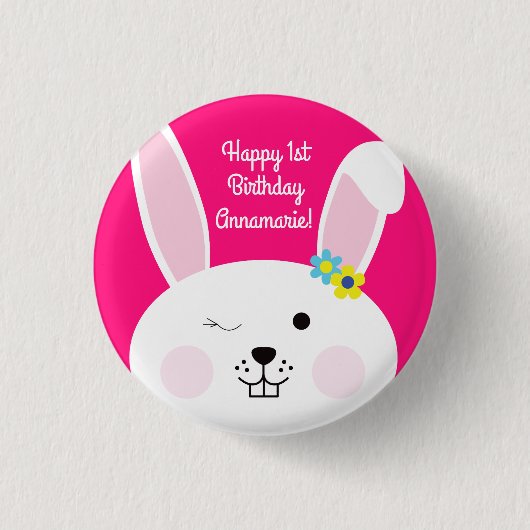 Badge Rond 2,50 Cm Un lapin mignon, un lapin mignon, 1er anniversaire (Devant)