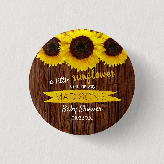 Badge Rond 2,50 Cm Un Petit Tournesol Est En Route ! Baby shower (Devant)