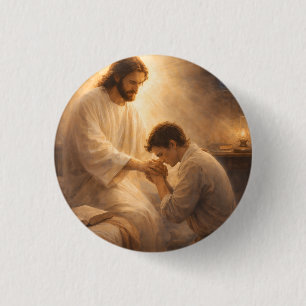 Badge Rond 2,50 Cm Une prière à genoux avec Jésus