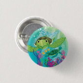 Badge Rond 2,50 Cm Une Secourt de tortue de mer (Devant & derrière)
