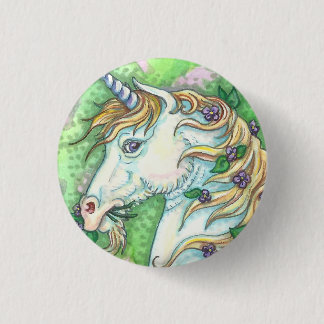 BADGE ROND 2,50 CM UNICORN ET VIOLET, ÉPINETTE À BOUTON IMAGINAIRE