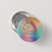 Badge Rond 2,50 Cm Unicorne 3D Holographique Nom personnalisé (Devant & derrière)