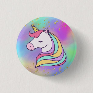 Badge Rond 2,50 Cm Unicorne magique aux couleurs dorées