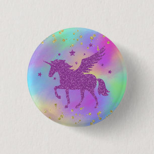 Badge Rond 2,50 Cm Unicorne Magique Speckled or coloré
