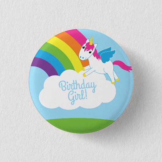 Badge Rond 2,50 Cm Unicorns & Rainbows Mignonne 1er anniversaire Thèm (Devant)
