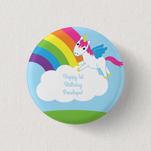 Badge Rond 2,50 Cm Unicorns & Rainbows Mignonne 1er anniversaire Thèm (Devant)