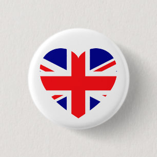Badge Rond 2,50 Cm Union Jack patriotique Cœur Amour Rouge Blanc Bleu