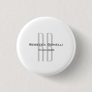 Badge Rond 2,50 Cm Unique Monogramme gris blanc moderne