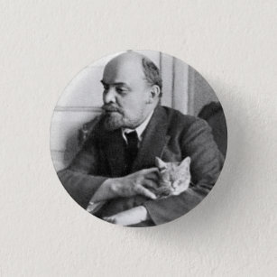 Badge Rond 2,50 Cm V.I. Lénine choie un chat petit, 1 bouton rond de